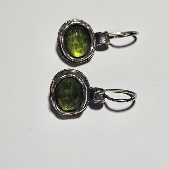 Hammered Sterling Silver Silpada Green Quartz Drop Earrings - Picture 6 of 9